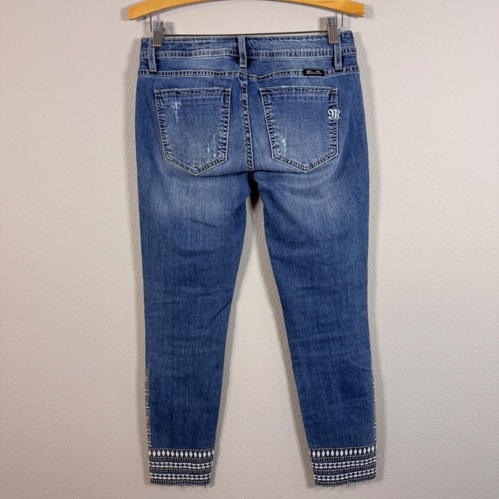 Miss Me Mid Rise Skinny Distressed Embroidered Jeans Boho Western Indie 27x27 - Picture 2 of 12